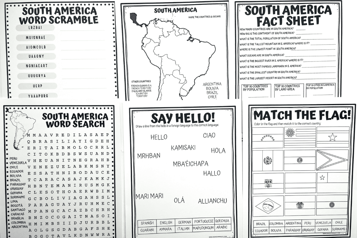 Free South America Worksheets For Kids Maps Flags Facts More