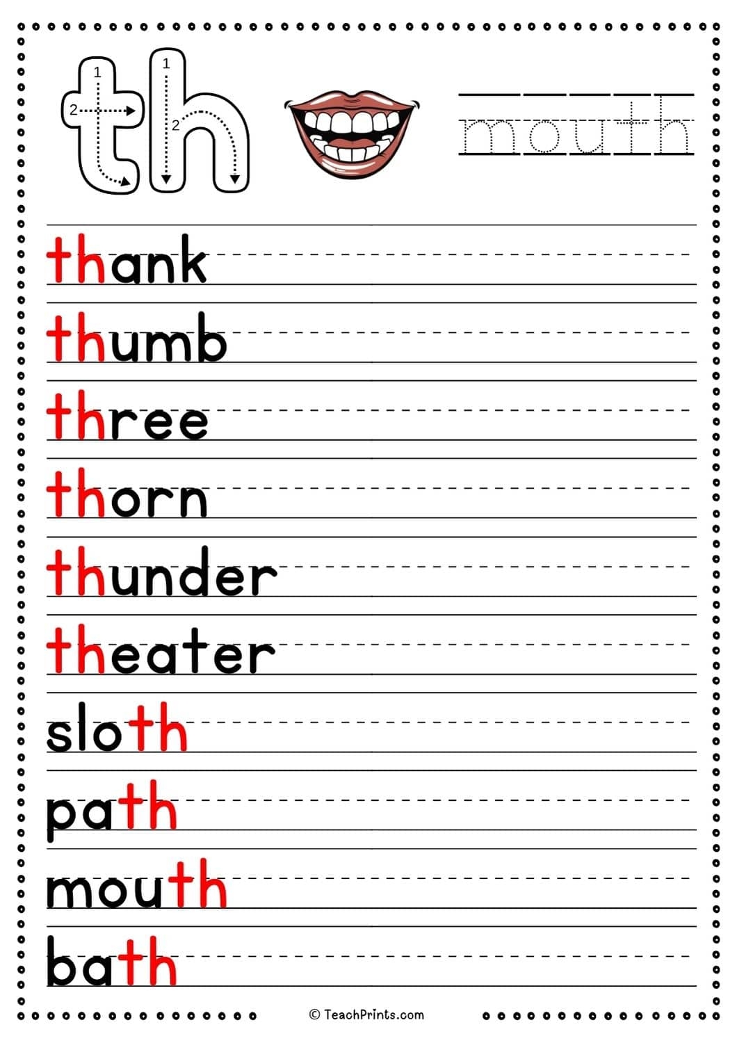 Free Th Worksheets Teach Prints