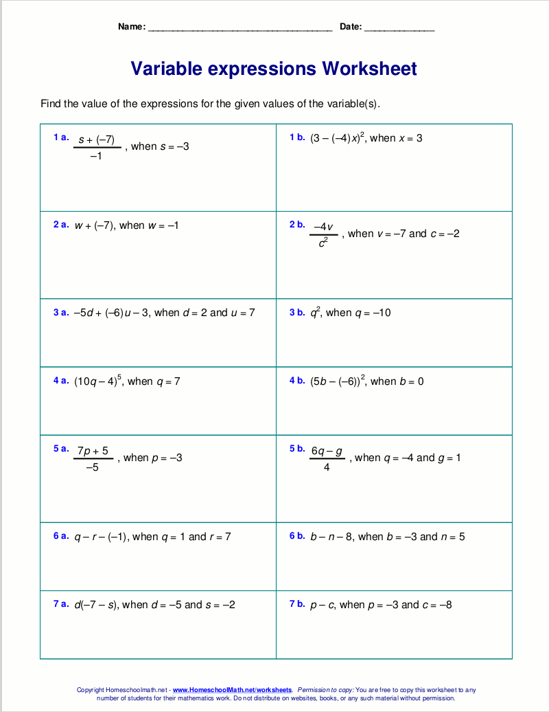 Algebraic Expressions With Two Variables By Addition Worksheet For Grade 5 Kidpid