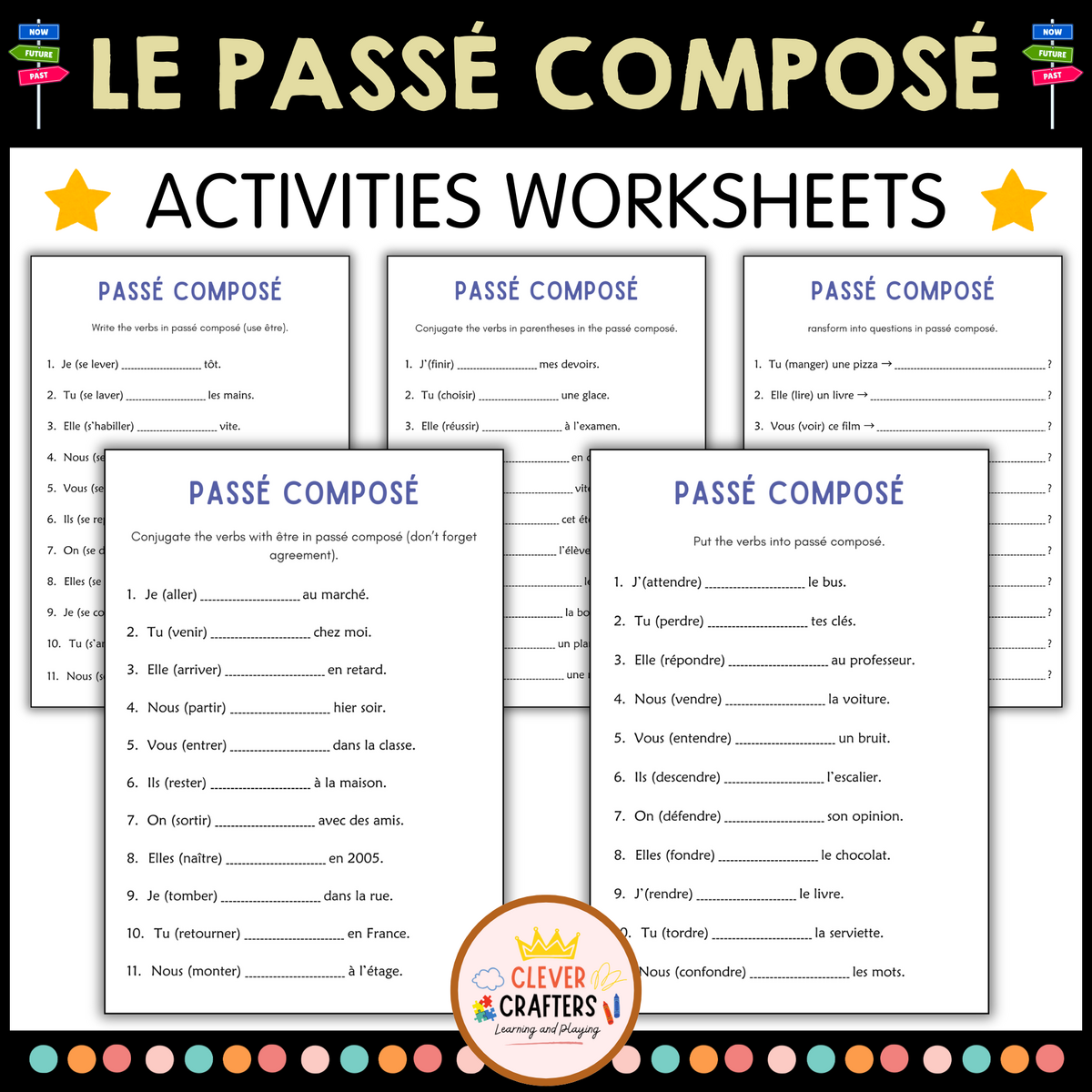 French Pass Compos Grammar Worksheets Pass Compos Exercices Imprimer Made By Teachers