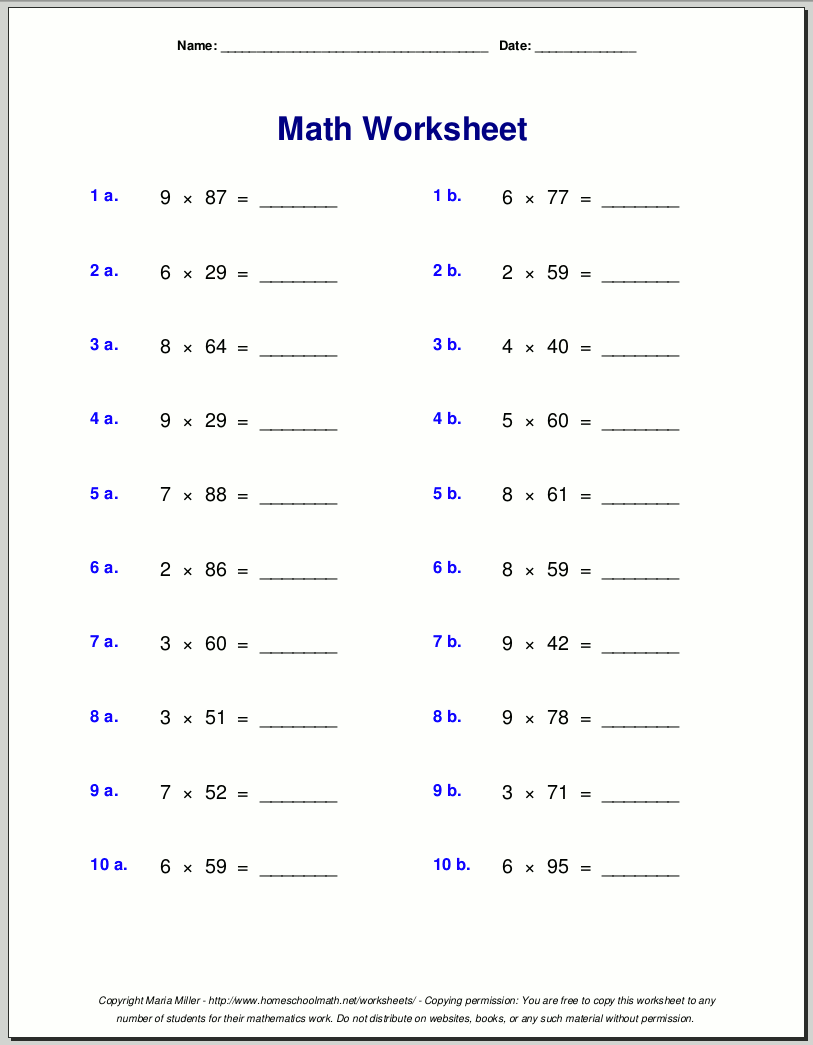 Grade 4 Multiplication Worksheets