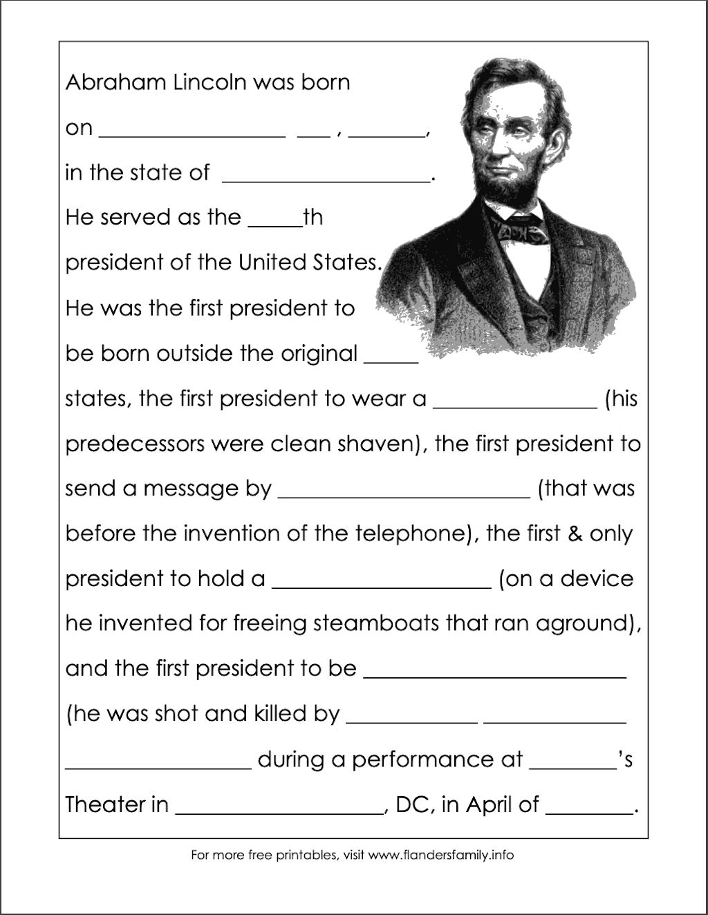 Happy Birthday Mr Lincoln Flanders Family Home Life Worksheets Library