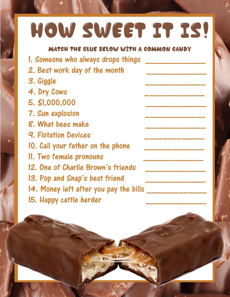 How Sweet It Is Candy Bar Games Family Reunion Helper