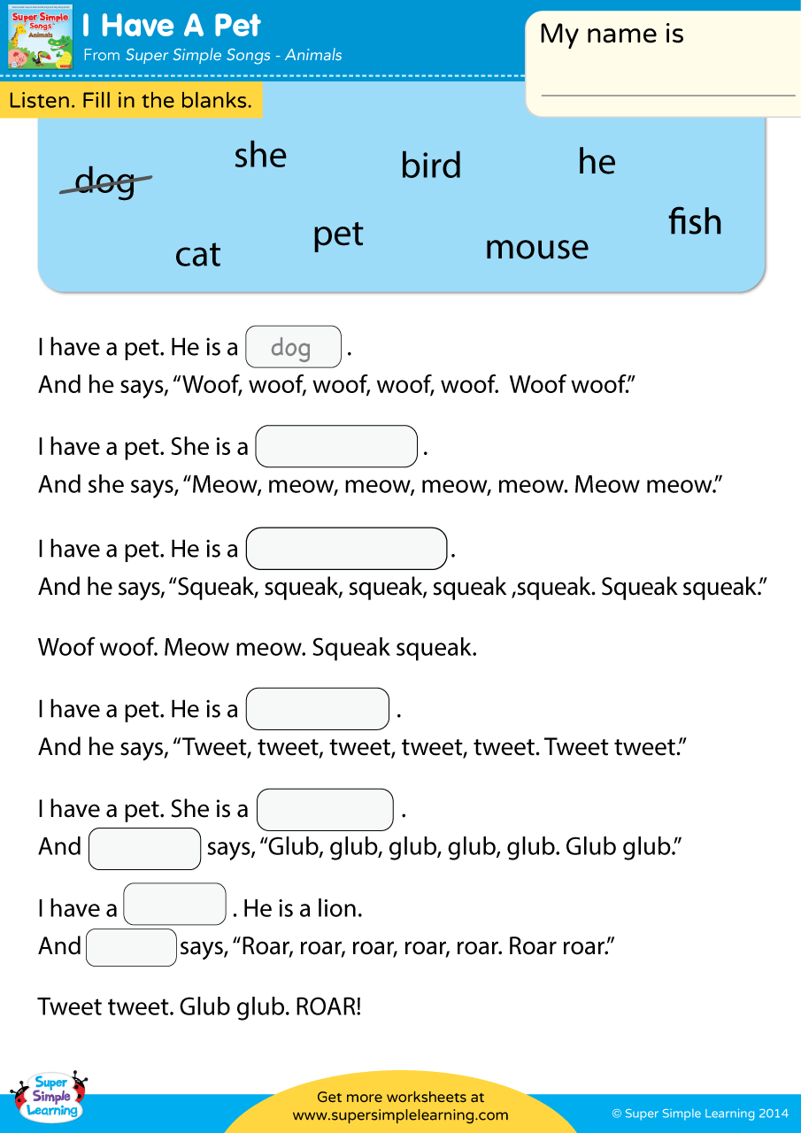 I Have A Pet Worksheet Fill In The Blanks Super Simple I Have A Pet Worksheet Fill In The Blanks Super Simple