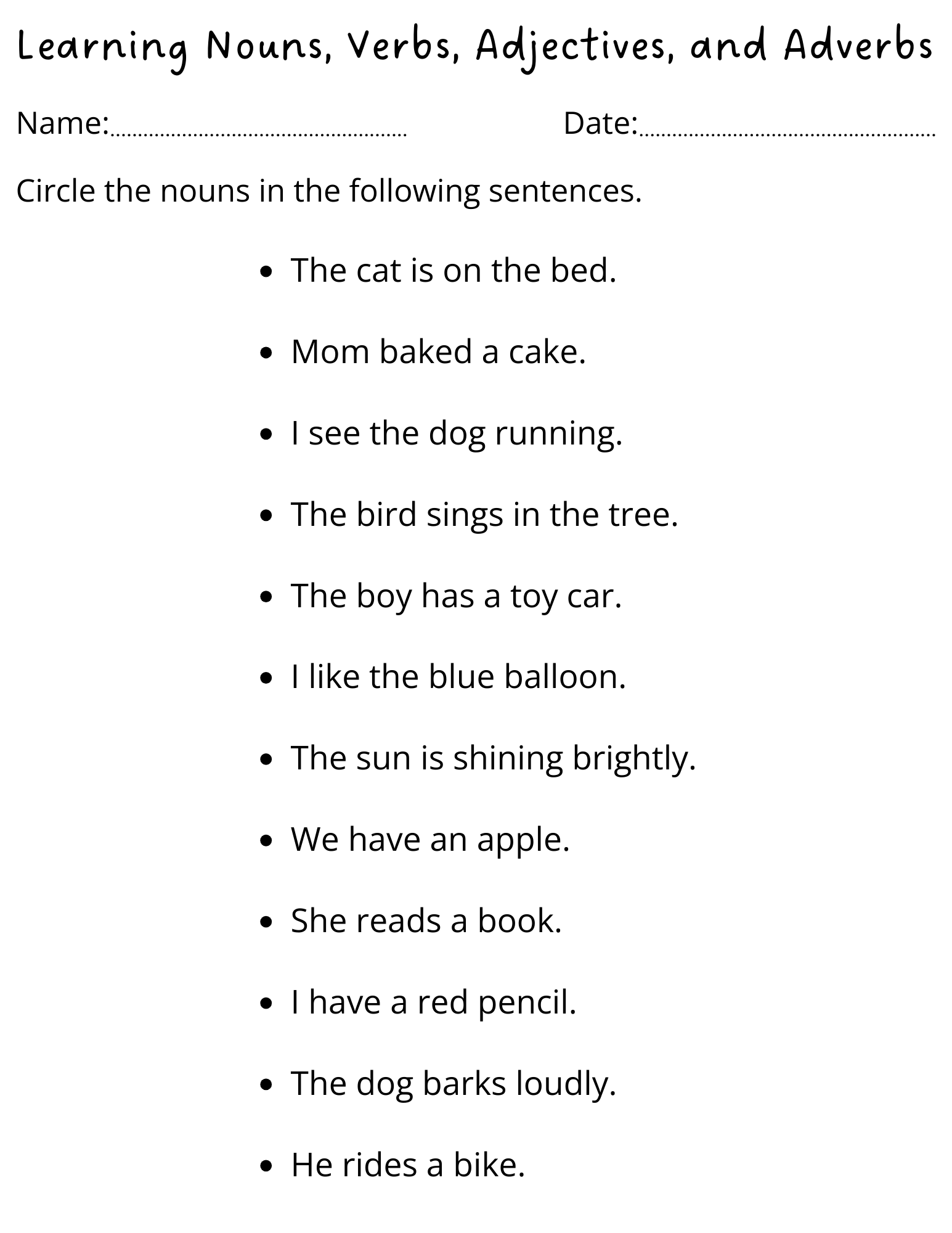 Identifying Nouns Verbs And Adjectives In Sentences Worksheets Made By Teachers Identifying Nouns Verbs And Adjectives In Sentences Worksheets Made By Teachers