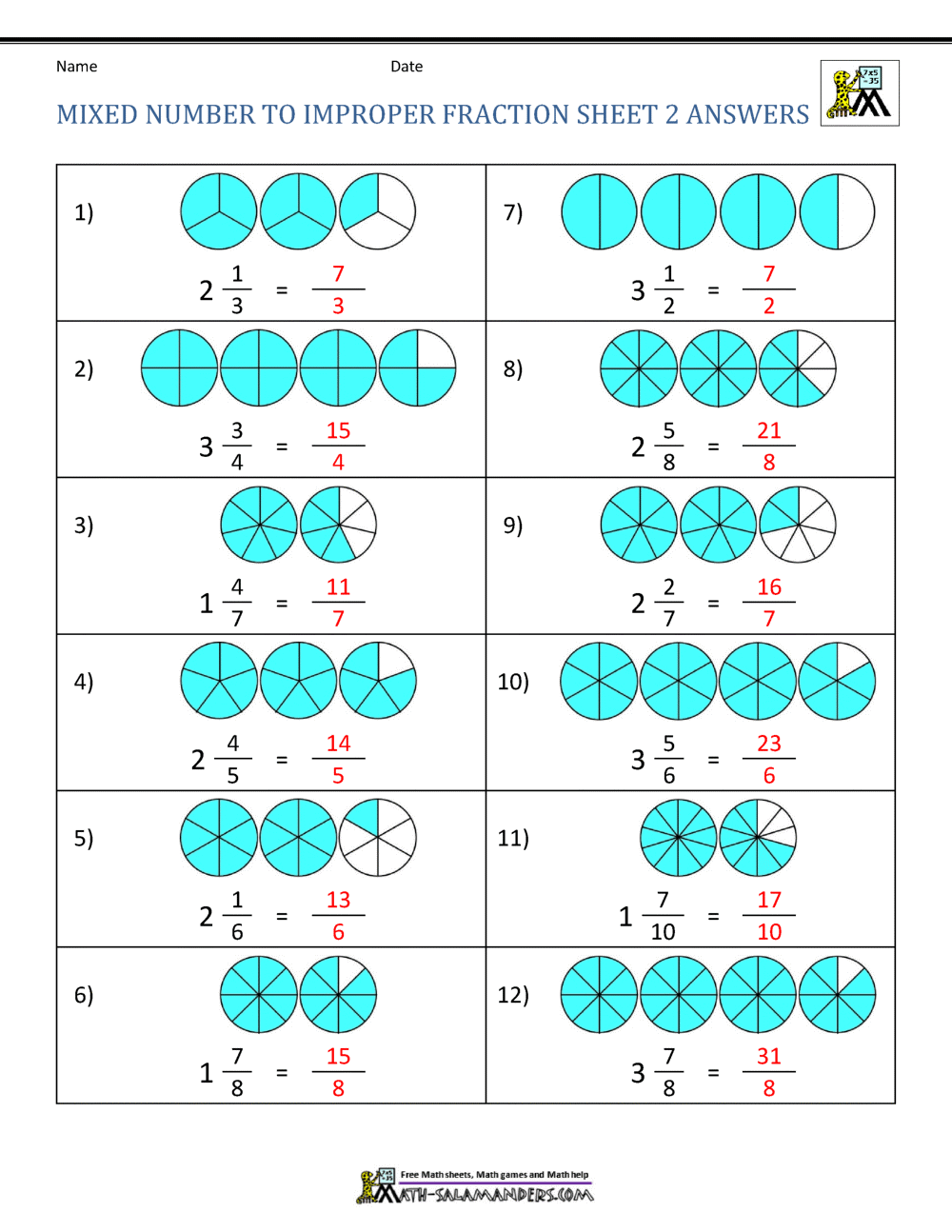 Improper Fraction Worksheets Improper Fraction Worksheets