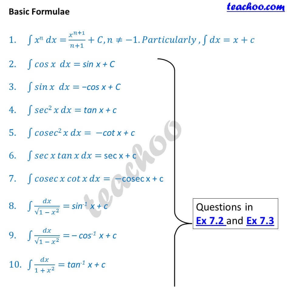 Integration Formulas In PDF With All Formulas Practice Questions