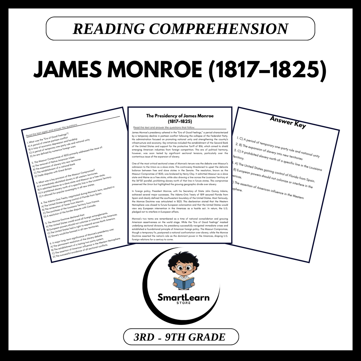 James Monroe Reading Comprehension Passages And Questions Made By Teachers