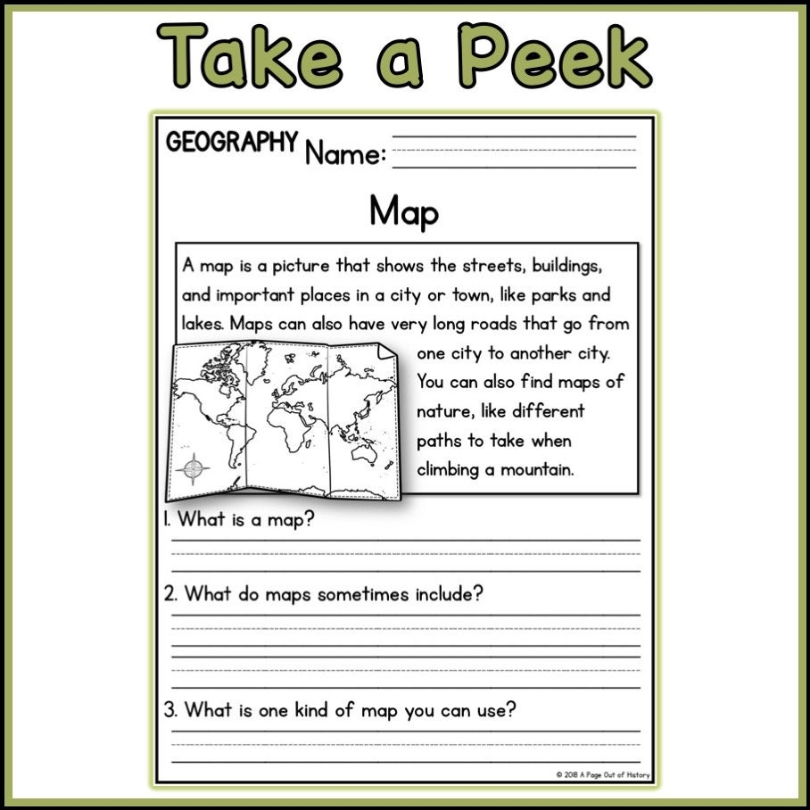 K 2 Reading Comprehension Printable Worksheets Geography Passages Questions With Answers Homeschool Students Activity Digital Download Etsy Israel