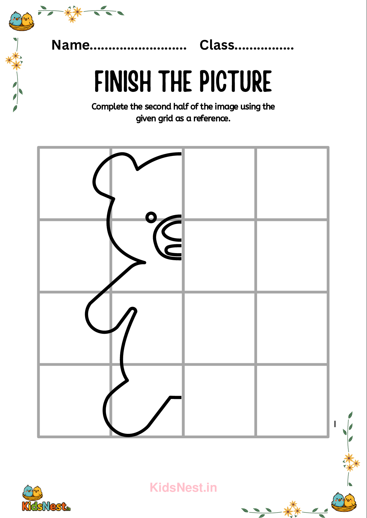 Kids Grid Drawing Challenge Printable Art Activity Worksheet