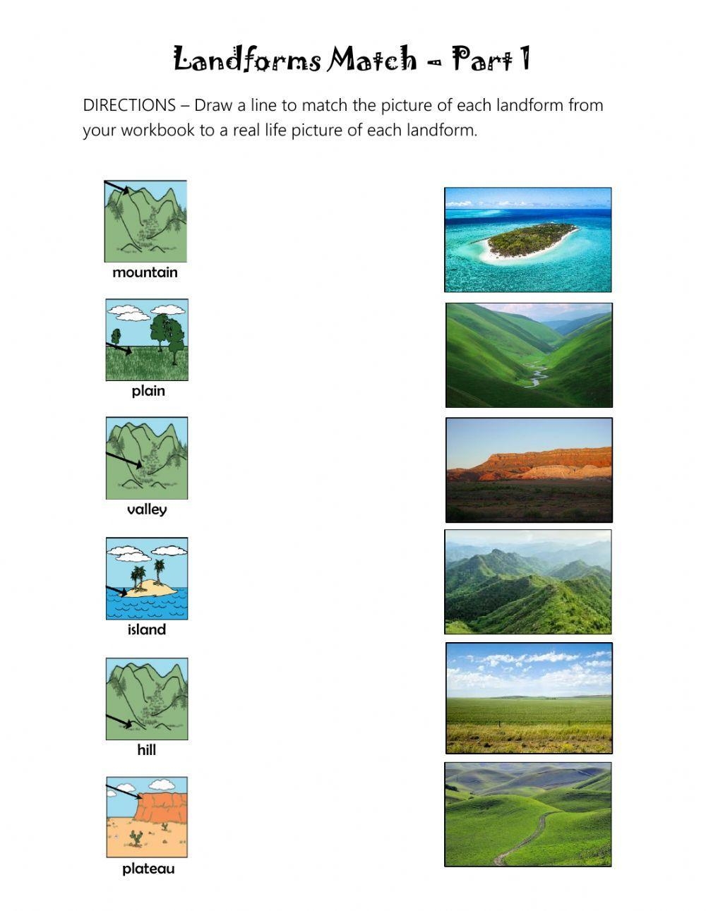Landscapes And Landforms Worksheet WordMint