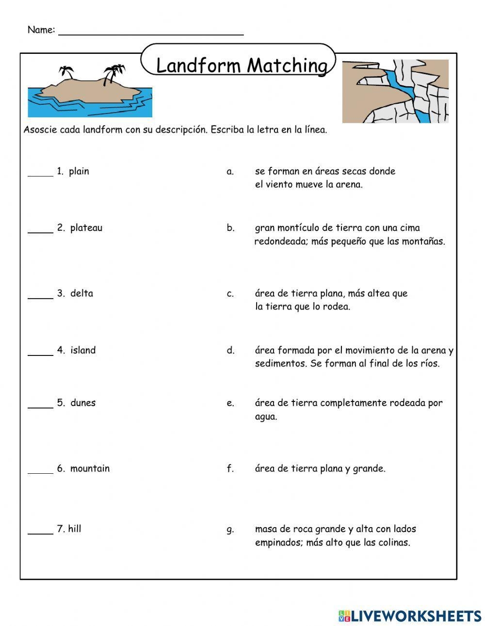 Landforms Matching Worksheet Worksheets Library