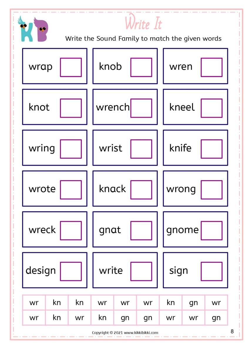 Learn To Spell Wr Kn Gn Words Free Phonics Worksheets