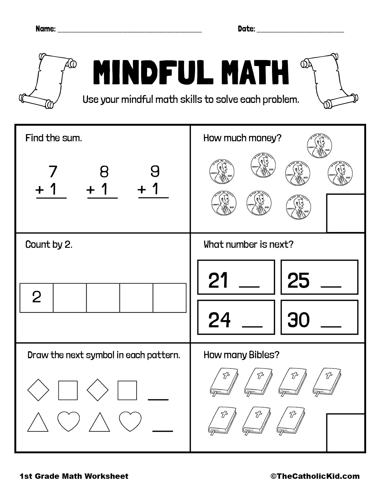 Math Review Printable 1st Grade Math Worksheet Catholic 1st Grade Weekly Worksheet Packet 3 Mamas Learning Corner