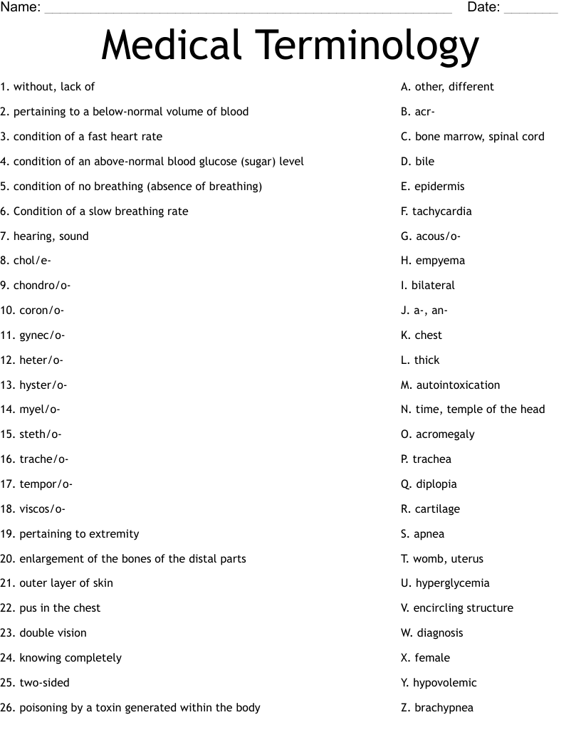 Medical Terms Review Worksheet WordMint