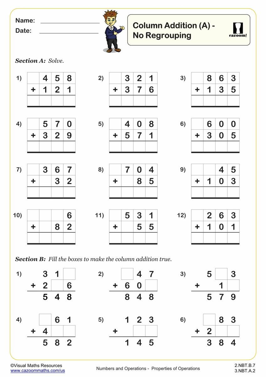 Methods For Addition Worksheets Printable PDF Math Worksheets Cazoom Math Printable Addition Worksheets PDF Free Download
