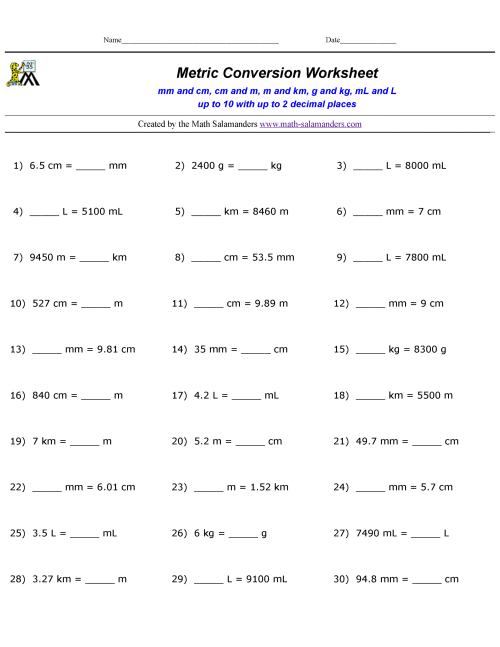Metric Conversion Practice Worksheets Metric Conversion Practice Worksheets