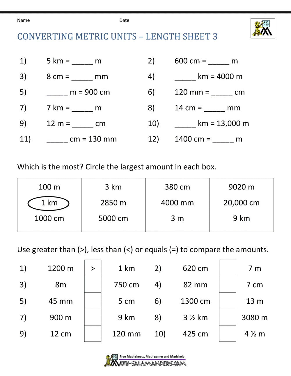 Metric Conversion Worksheet Metric Conversions Worksheet Printable Maths Worksheets