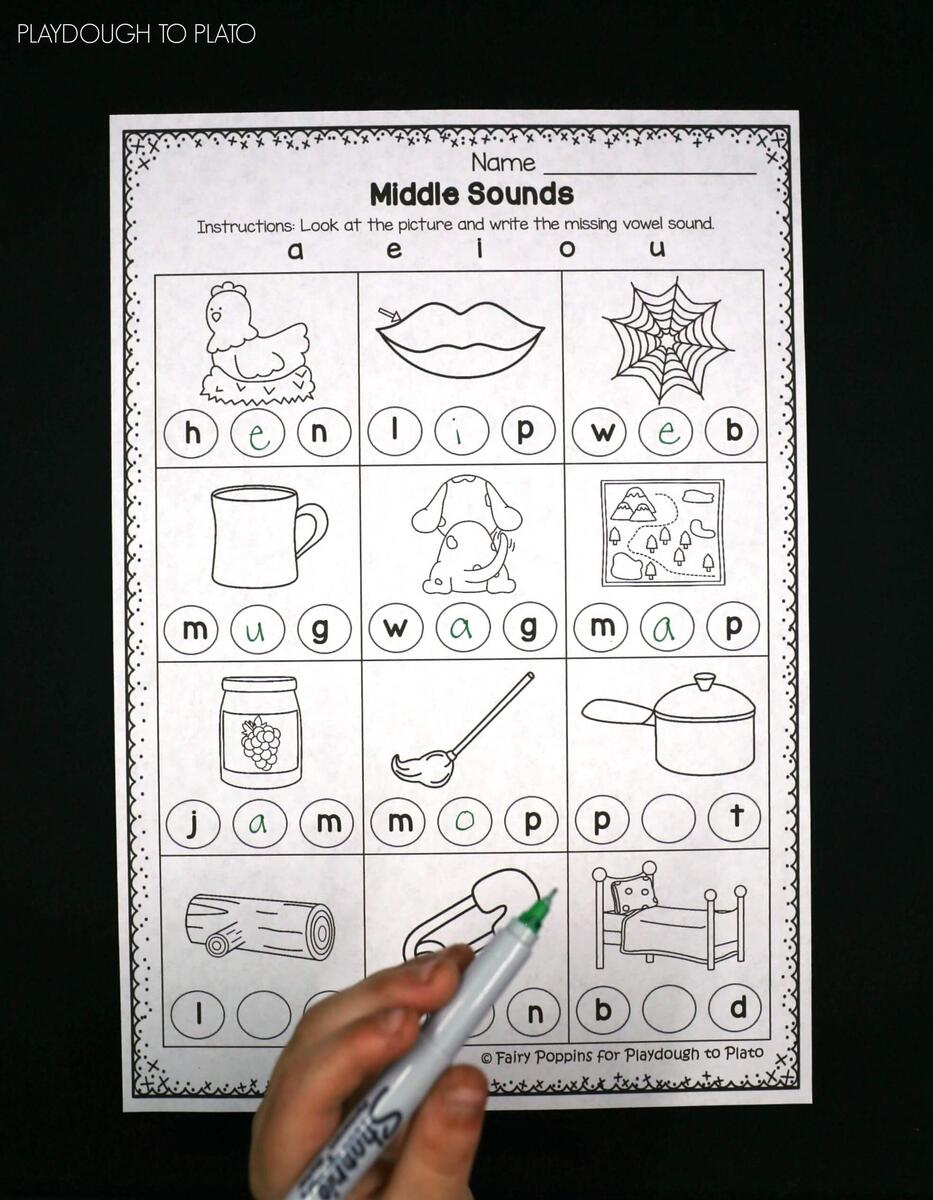 Middle Vowel Activity Sheets Playdough To Plato Middle Sound Worksheets Superstar Worksheets