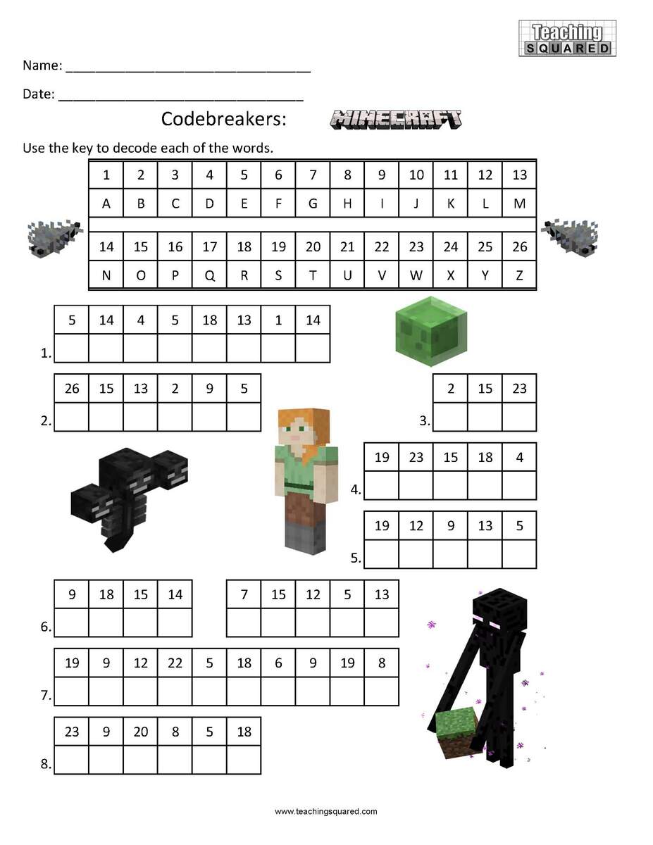 Minecraft Worksheets Teaching Squared
