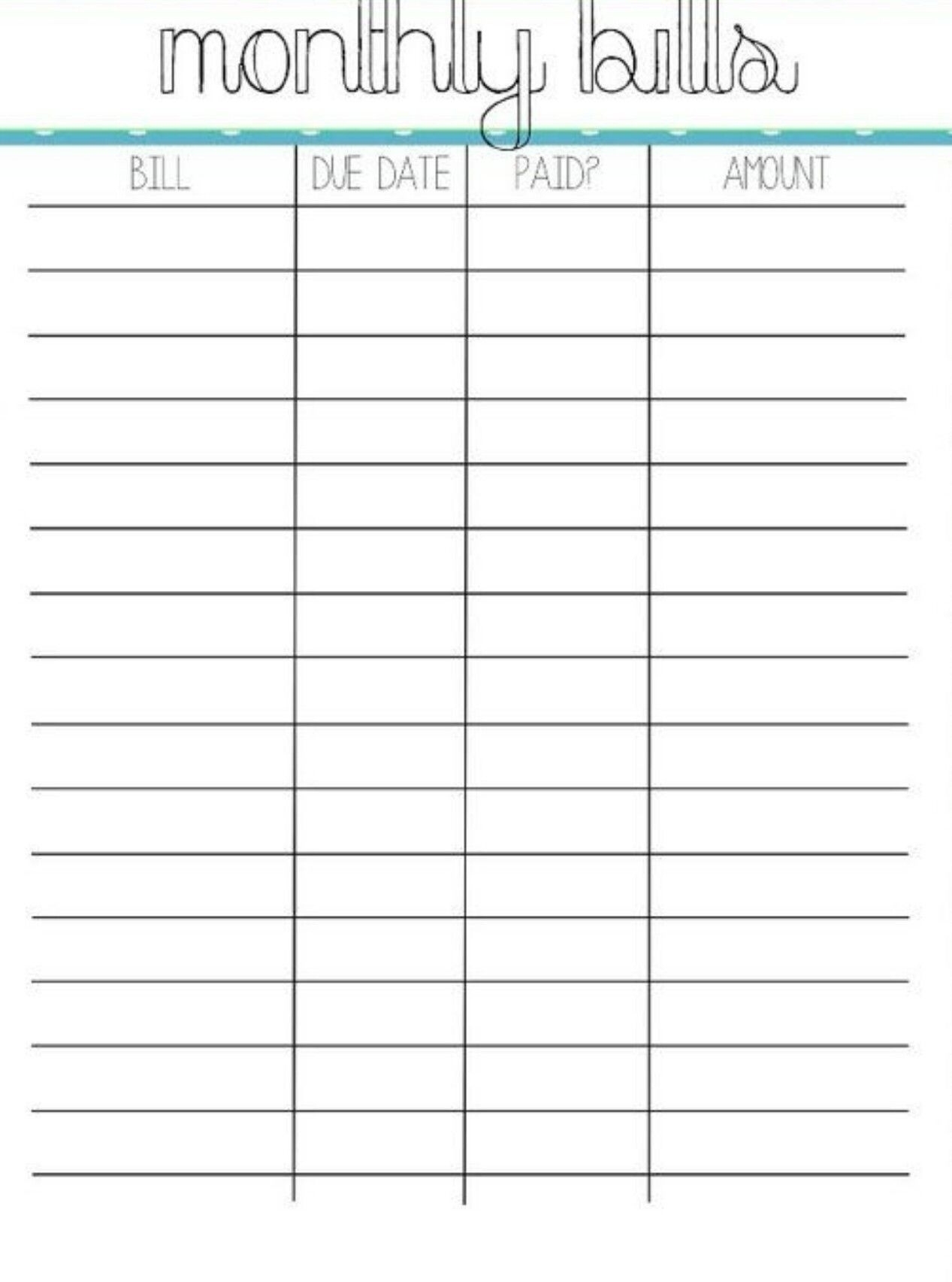 Monthly Bills Printable Printable Party Favors Monthly Bills Printable Printable Party Favors