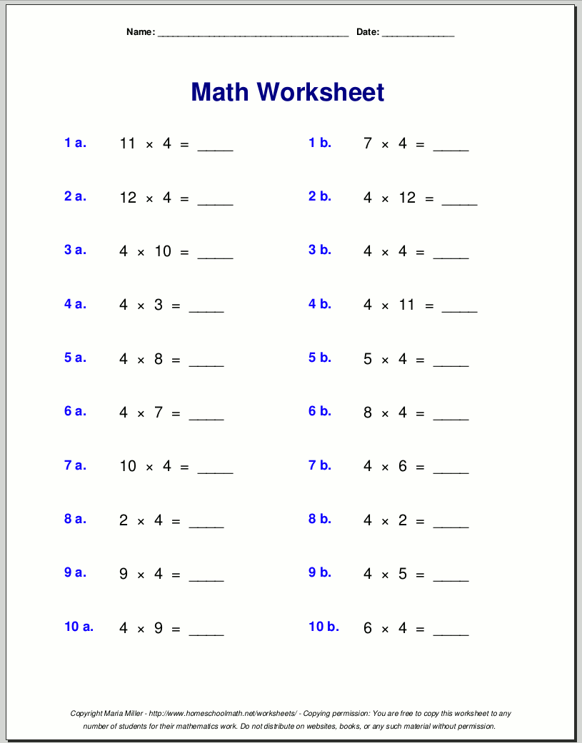 Free Printable Multiplication Worksheet For Third Grade