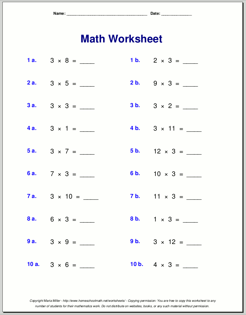 Multiplication Worksheets For Grade 3 Multiplication Drill Sheets 3rd Grade