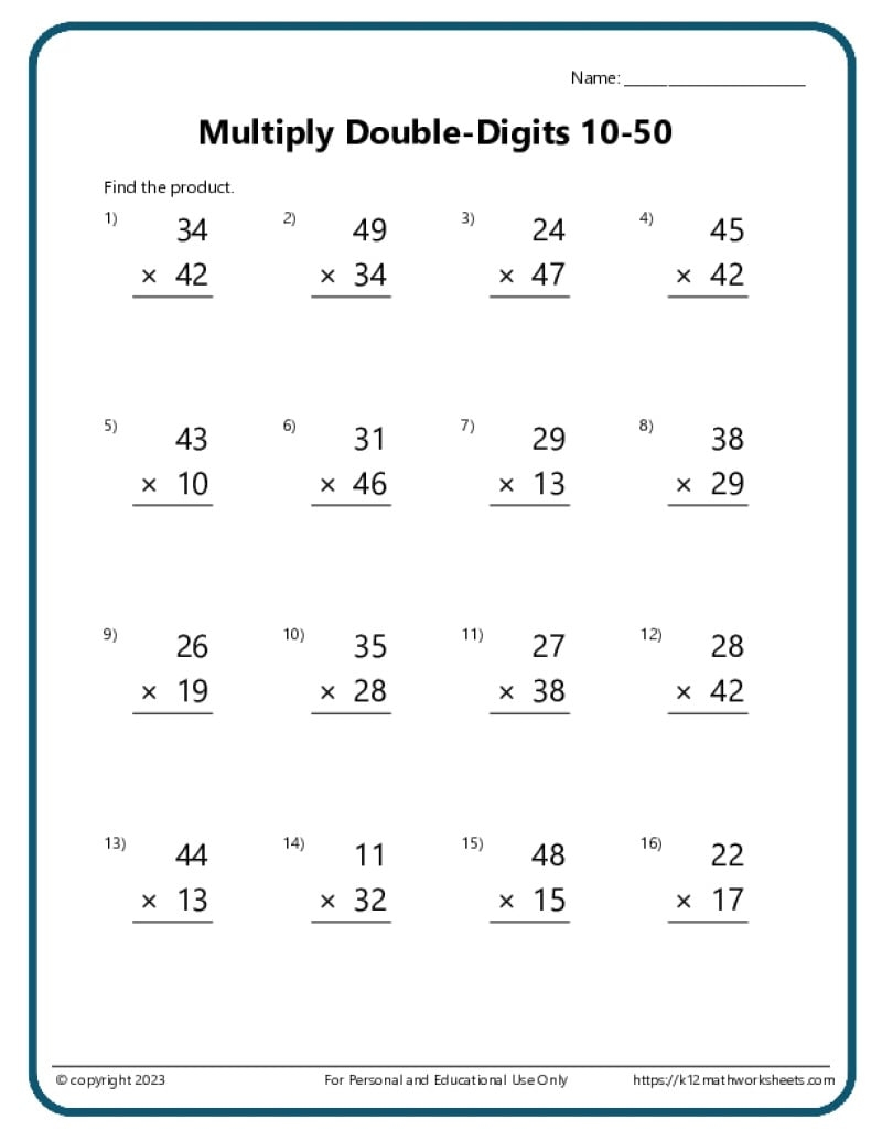 Multiplication Worksheets K12 Math Worksheets Multiplication Worksheets One Digit Math Drills Free Printables Lettering SVG Files Tools Apps