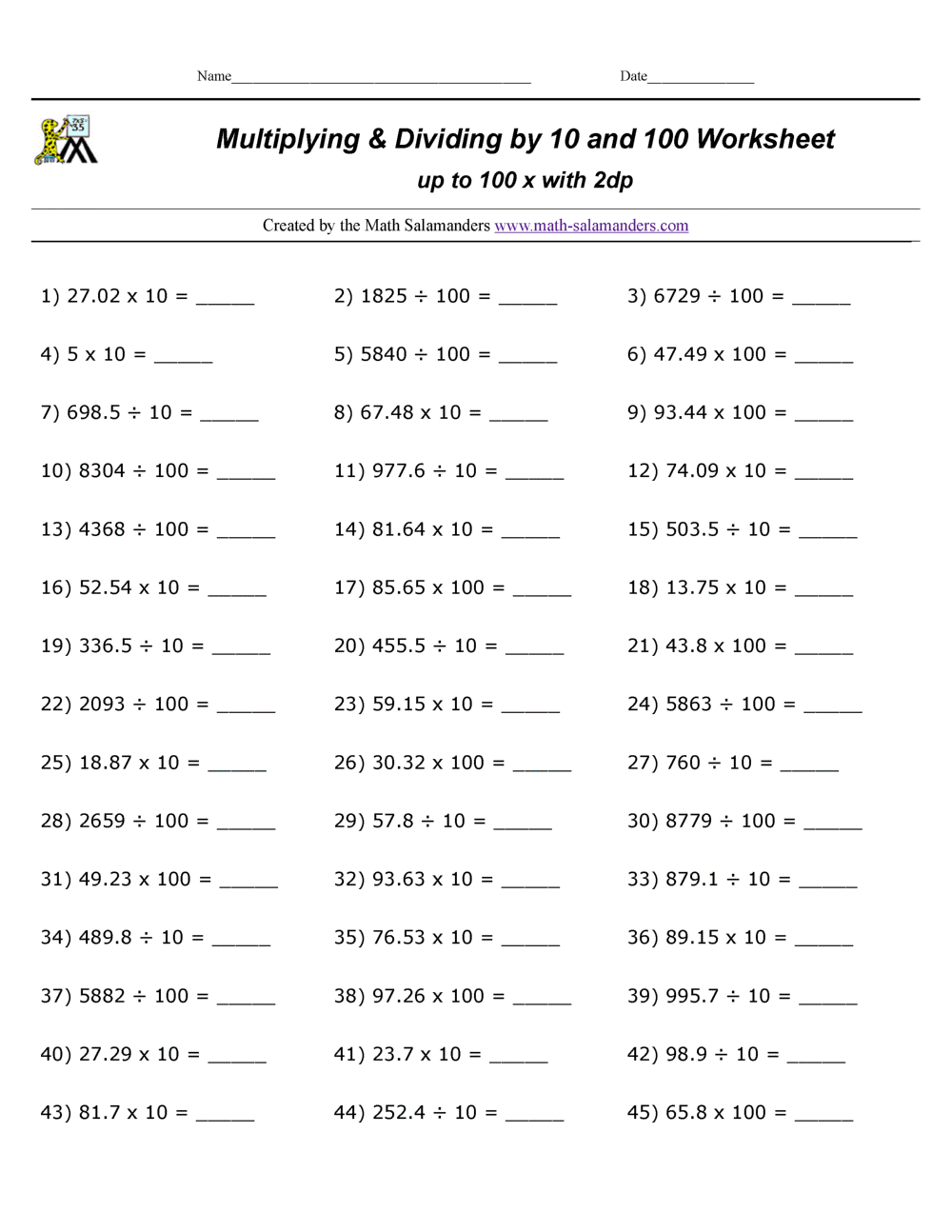 Multiply And Divide By 10 100