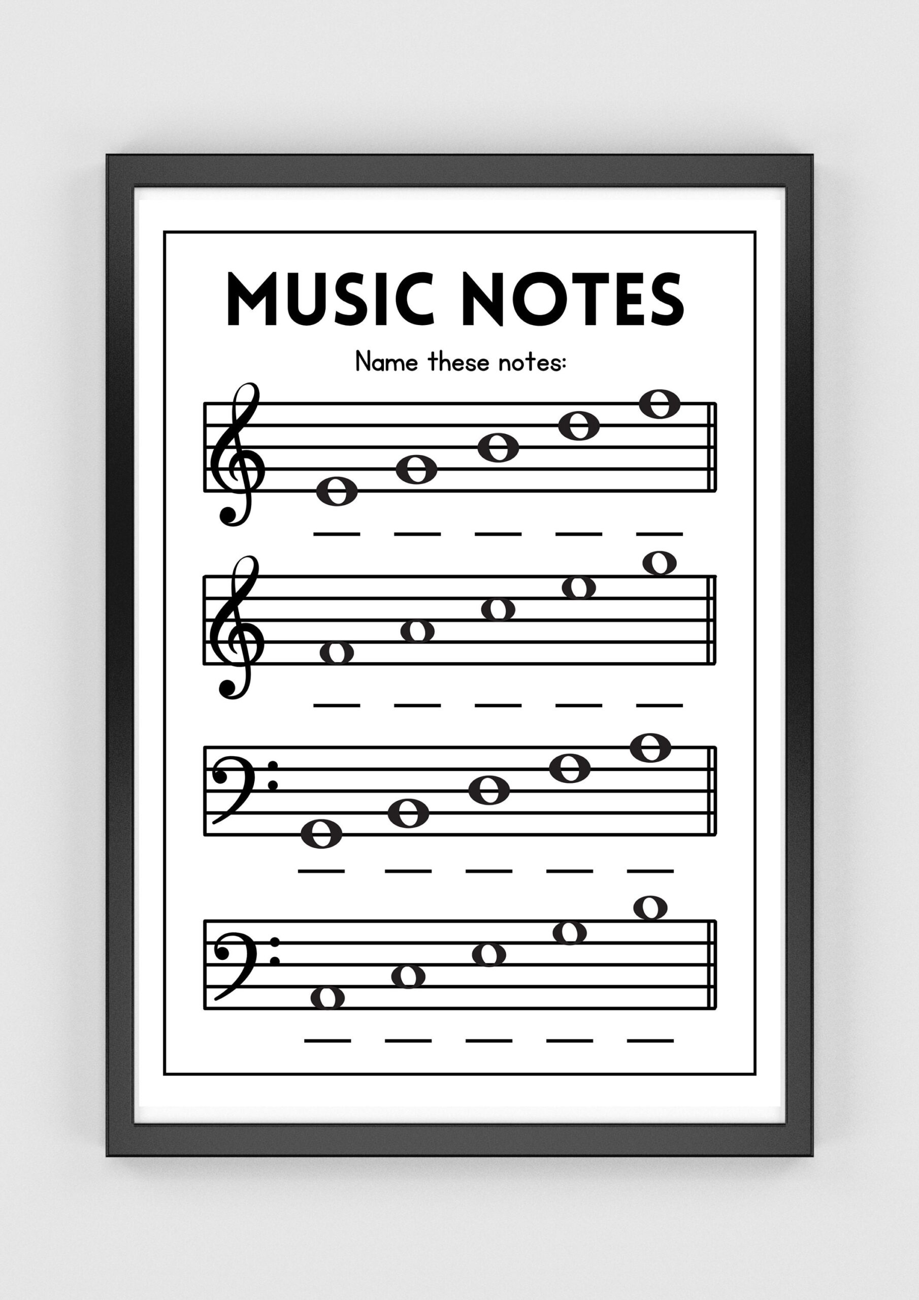 Music Notes Worksheet Piano Lesson Printable Poster digital Download Etsy