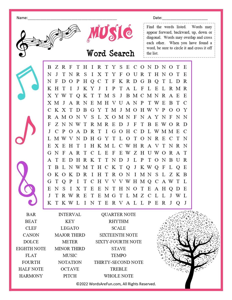 Music Word Search Answer Key