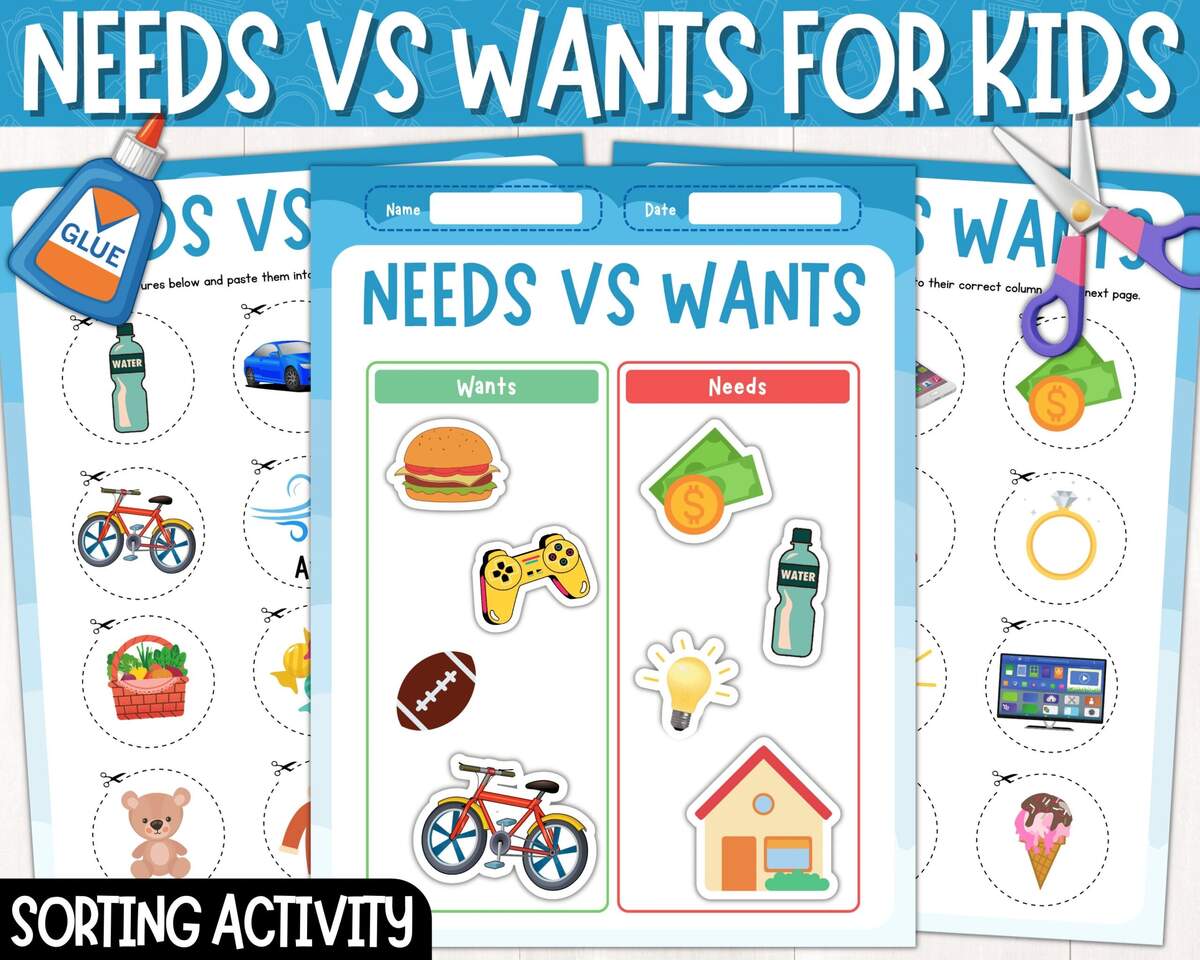 Needs Vs Wants Sort Worksheets Cut And Paste Activity Needs And Wants Sorting Activity Digital Download Printable PDF Etsy