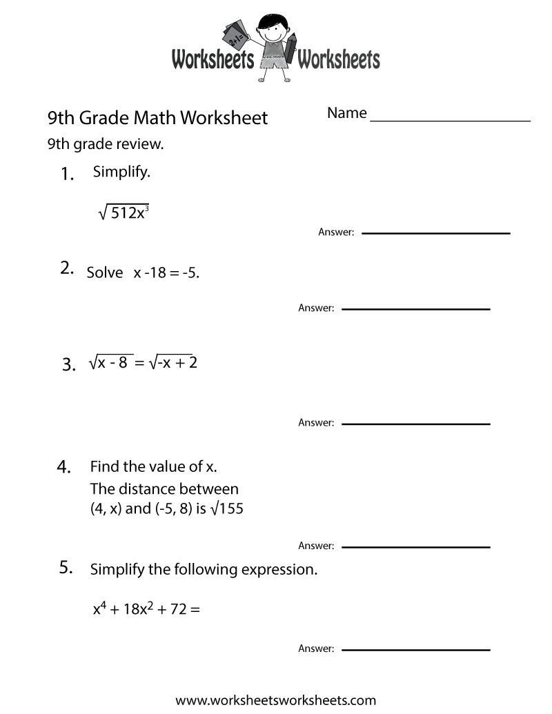 Ninth Grade Math Practice Worksheet Worksheets Worksheets Free 9th Grade Math Worksheets Printable Learning Printable