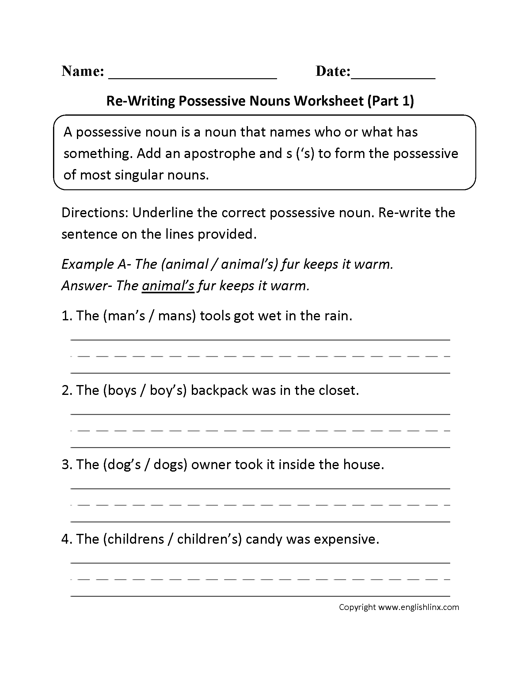 Nouns Worksheets Possessive Nouns Worksheets