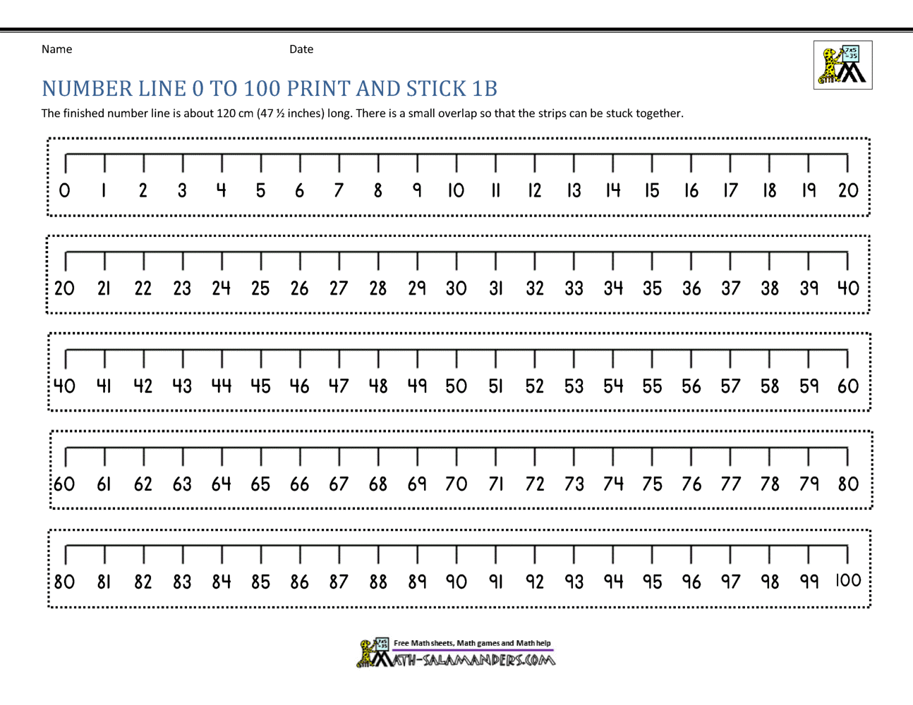 Number Line Up To 100 Number Line Up To 100