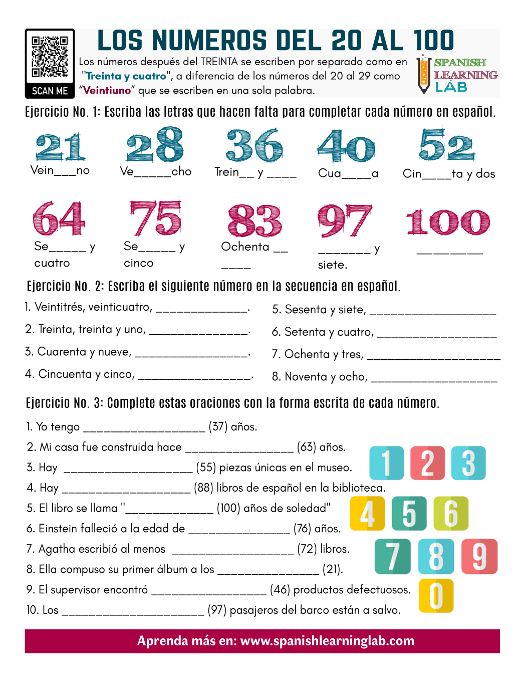 Numbers Worksheet Numbers 1 100 KS3 Spanish Teaching Resource Teachit