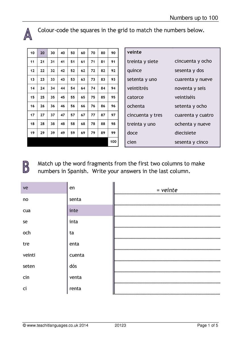 Numbers Worksheet Numbers 1 100 KS3 Spanish Teaching Resource Teachit Numbers Worksheet Numbers 1 100 KS3 Spanish Teaching Resource Teachit