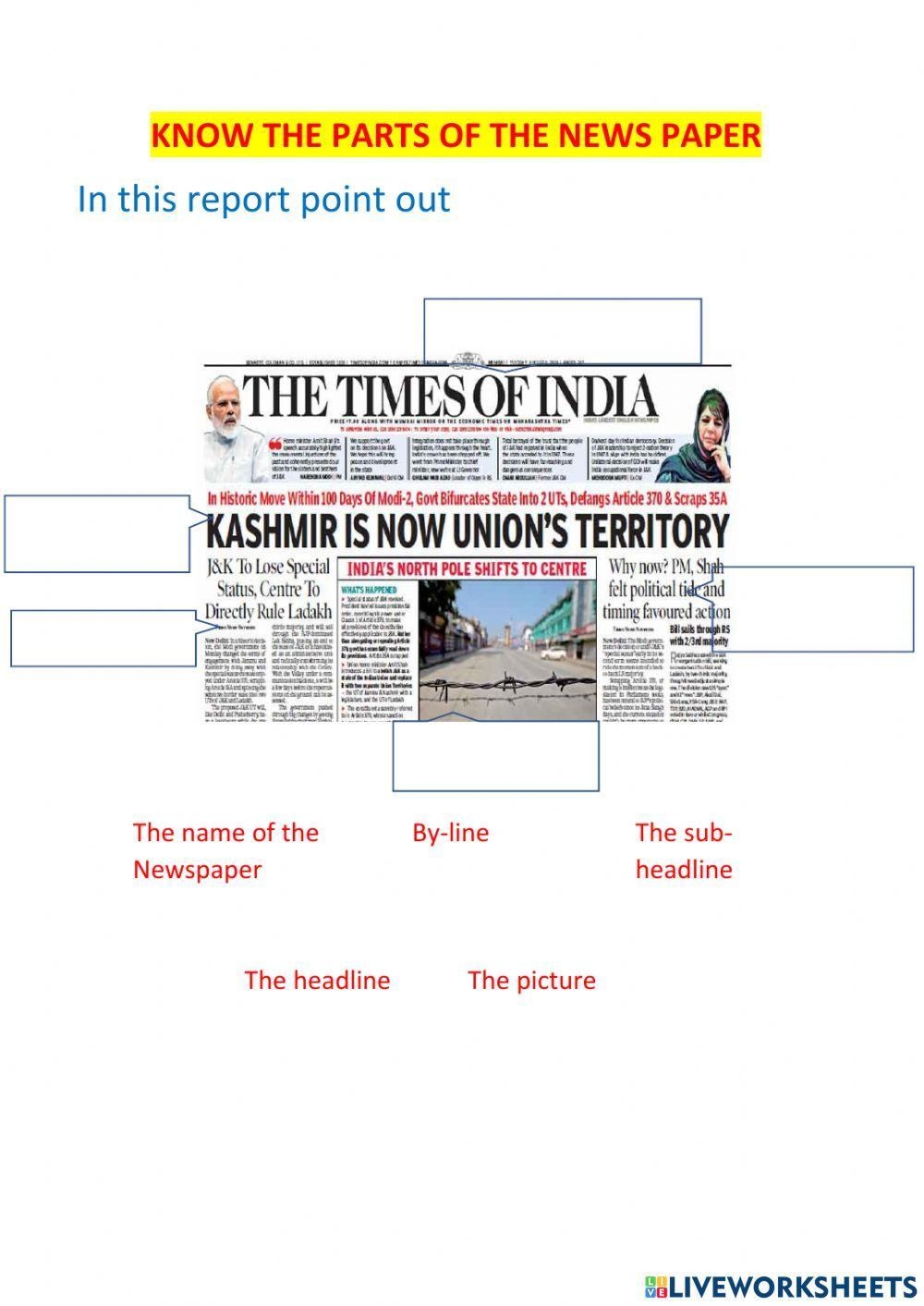 Parts Of The News Paper Worksheet Worksheets Library