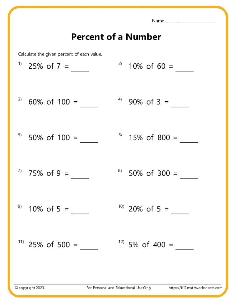 Finding Percentage Worksheets