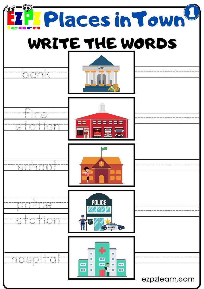 Places In Town Easy Write The Words Worksheet Free Download Group 1 Ezpzlearn Places In Town Easy Write The Words Worksheet Free Download Group 1 Ezpzlearn