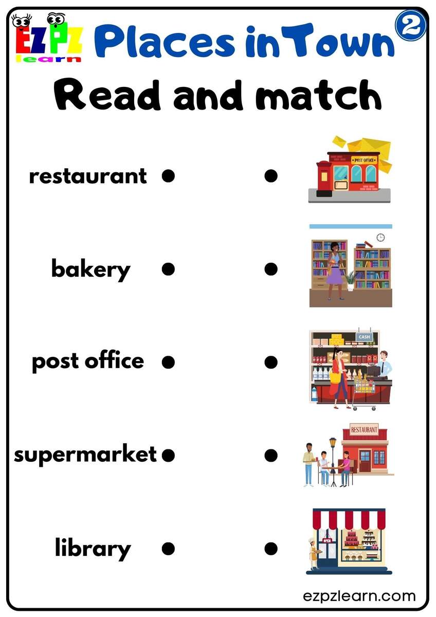 Places In Town Vocabulary Read And Match Worksheet Free Download For Parents And ESL Teachers Group 2 Ezpzlearn Places In Town Vocabulary Read And Match Worksheet Free Download For Parents And ESL Teachers Group 2 Ezpzlearn