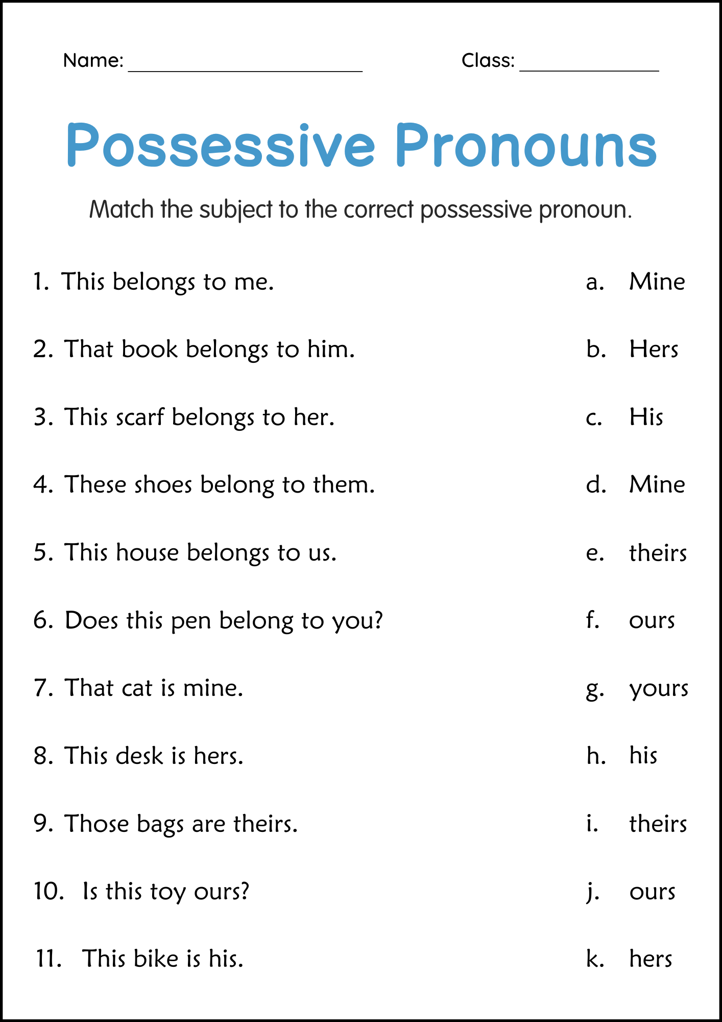 Possessive Pronouns Grammar Activity Worksheets For Grade 2 3 4 Made By Teachers Possessive Pronouns Grammar Activity Worksheets For Grade 2 3 4 Made By Teachers