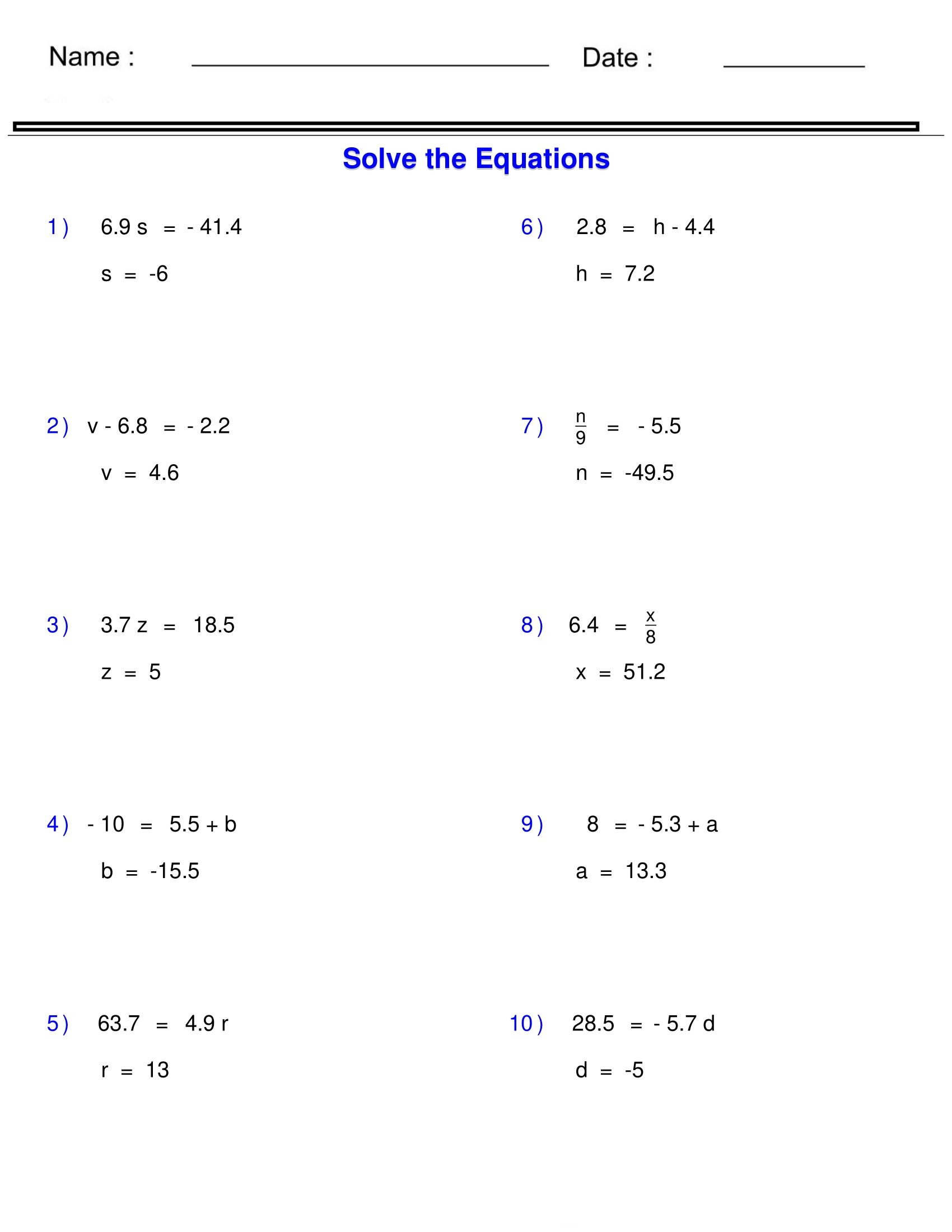Algebra Practice Worksheet Worksheets Worksheets