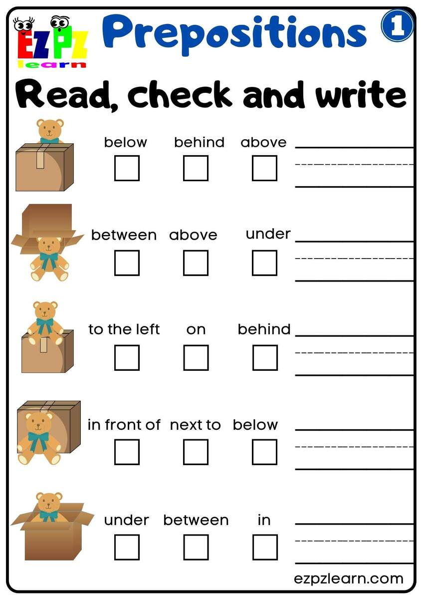 Prepositions Of Place Read Check And Write Worksheet For Kindergarten K5 And ESL Students G1 Ezpzlearn