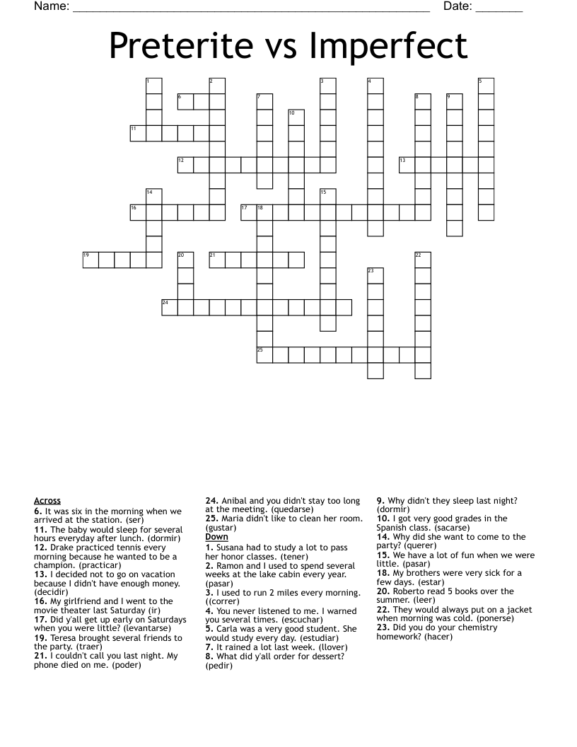 Preterite Vs Imperfect Crossword WordMint