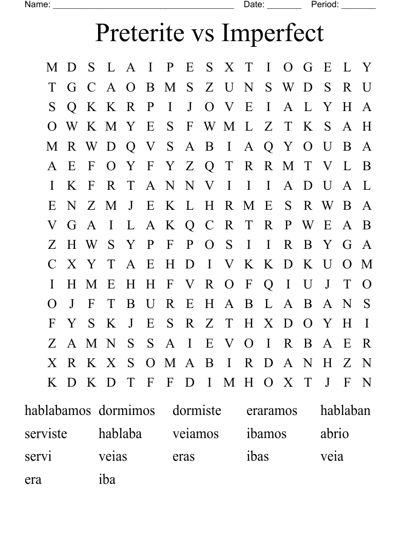 Preterite Vs Imperfect Word Search WordMint Preterite Vs Imperfect Word Search WordMint