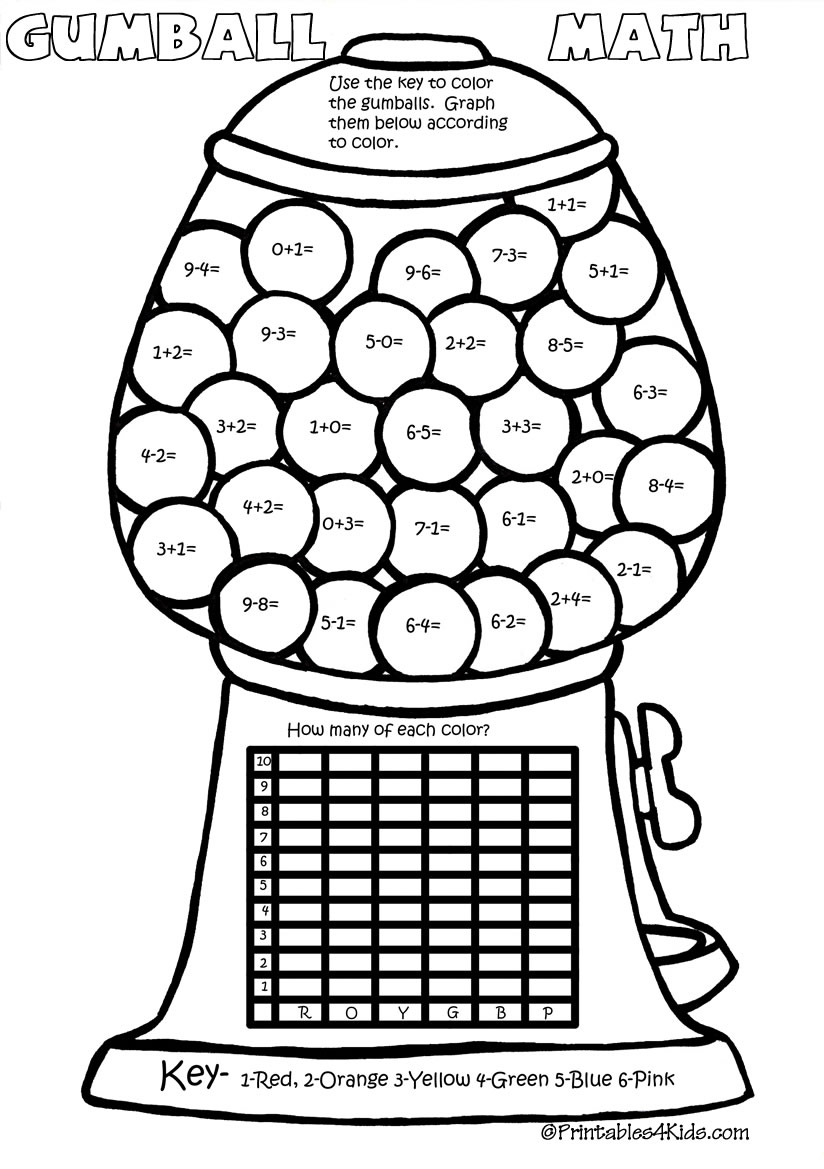 Addition With Pictures Sum Up To 20 Worksheets Adding Gumballs Pictures Math Worksheets Printable Etsy