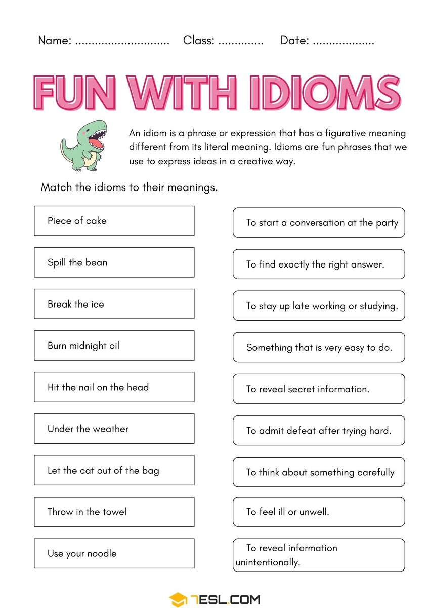 Printable Idioms Worksheets In English Free PDF 7ESL Printable Idioms Worksheets In English Free PDF 7ESL