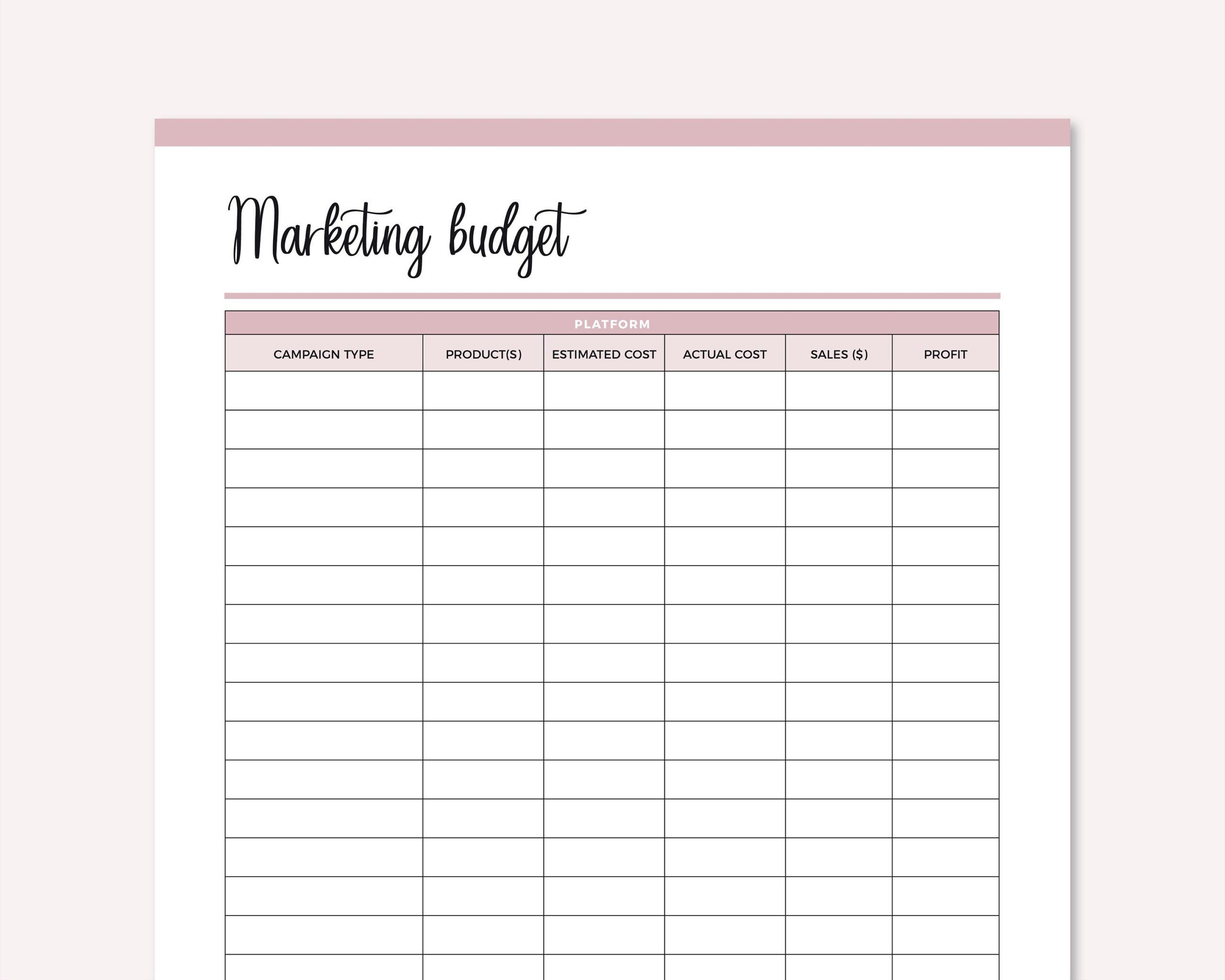 Printable Marketing Budget Sheet Ad Budgets Simple Marketing Cost Calculator Online Reseller Budget Sheet A4 And Letter Etsy
