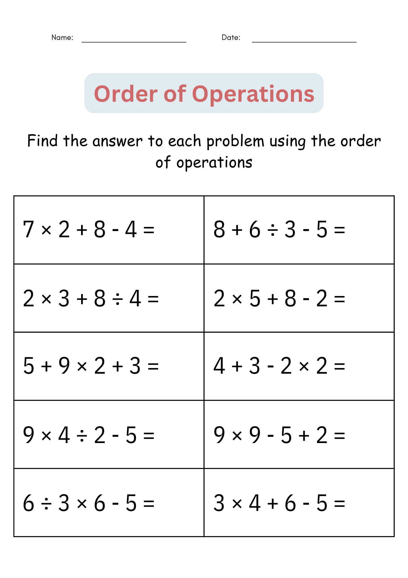 Printable Order Of Operations Digital Worksheets Activities For 4th 5th Grade Made By Teachers